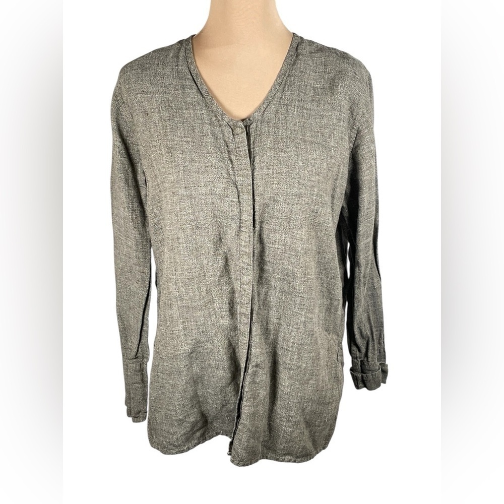 Flax Heathered Gray Linen Top‎ Small